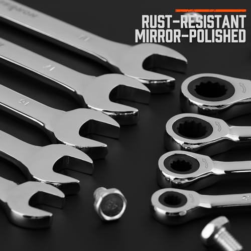 HORUSDY 24-Piece Ratcheting Wrench Set | Metric and SAE | Ratchet Combination Wrenches Set with Organizer | 72-Tooth | Chrome Vanadium Steel | 6-18 mm & 1/4” to 3/4“ (24-Piece) - style: 24-Piece