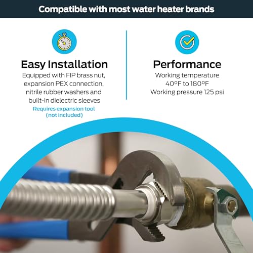 Eastman 18 Inch WaterFlex Expansion Water Heater Connector, 3/4 Inch FIP x 3/4 Inch Expansion PEX (F1960), Stainless Steel Corrugated Water Heater Supply Line, 438318 - size: 18 Inch