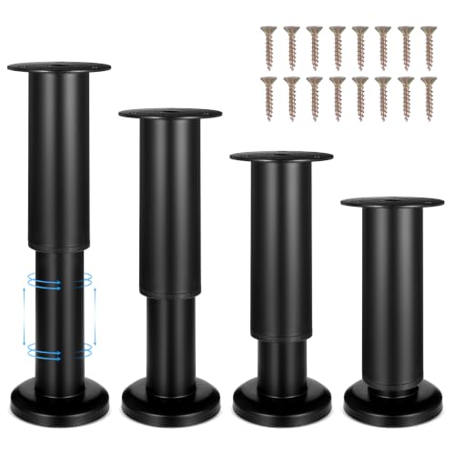 4Pcs Adjustable Furniture Legs 4.7-7.1 inch, Black Metal Adjustable Telescopic Cabinet Leg with 65mm Dome Basefor Sofa/Bed/Chair/Couch, Heavy Duty Bed Replacement Support Legs for Bed Frame