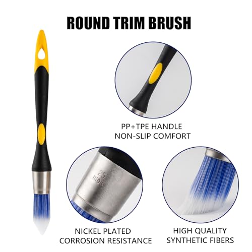 Mister Rui Round Trim Brush Set, 3 Pcs Paint Brushes for Trim, Tight Space - size: 3PCS, 0.6", 0.75", 1"