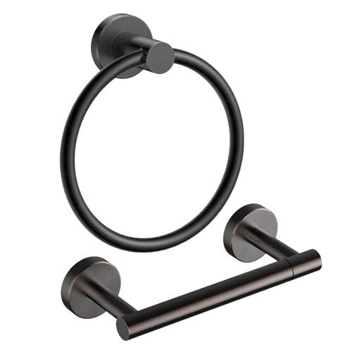 FORIOUS Toilet Paper Holder and Towel Ring Set, Bathroom Accessories Set - color: Oil Rubbed Bronze