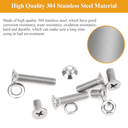 245 Pieces M5 Machine Screws Nuts Washers Set, Sutemribor M5 x 6/8/10/12/16/20/25mm Phillips Countersunk Head Machine Screws Nuts Washers Assortment Kit, 304 Stainless Steel, Fully Threaded - size: M5, style: Phillips Countersunk Head