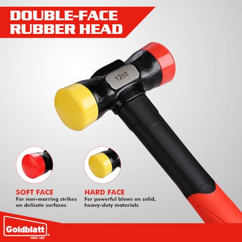 Goldblatt 2-Piece Hammer Set, 16oz Rubber Mallet & 12oz Double-Face Hammer - size: 16 oz & 12 oz