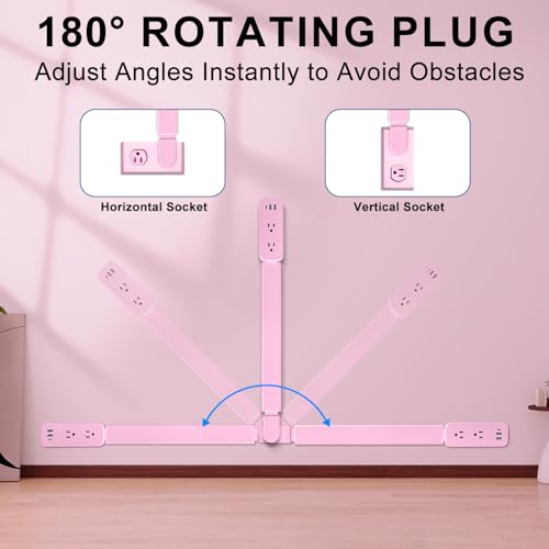 Electrical Outlet Extender Stick - Features USB-A, USB-C and 2 AC Outlets, Extends 22"-34", Rotates 180° Access Hard-to-Reach Outlets, Wall Plug Power Socket Expander Nightstands, Sofa, Desks and More - color: Pink