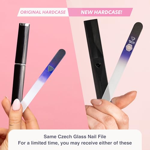 Bona Fide Beauty Czech Glass Nail File (Black Cobalt), Includes Black Case | Crystal Nail File for Natural Nails made in the Czech Republic, etched glass file with case, fine grit - color: Black Cobalt