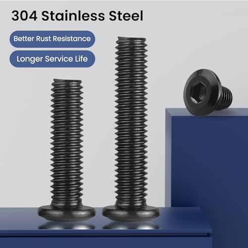 20Pcs 1/4-20 Bolt, 1/4-20 x 3 Flat Head Hex Socket Cap Screws, 304 Stainless Steel 18-8 Furniture Bolts, Black Zinc Finish, Full Thread (with Hex Spanner) - size: 1/4x3