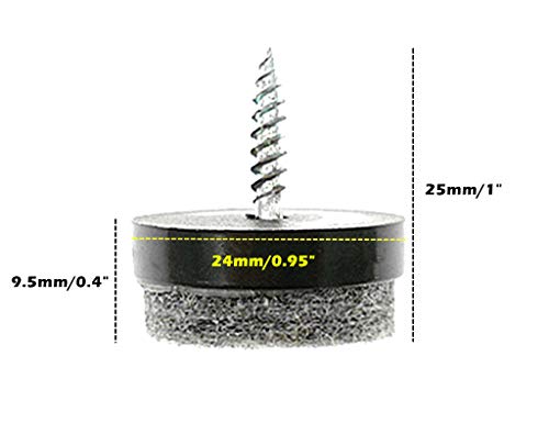 ALIMITOPIA 40pcs Screw-on Furniture Felt Pad Chair Glide Slider Hardwood Floor Protector for Wooden Leg Feet of Chair Table Furniture(Φ24mm or 0.95";Black) - size: 24mm(Black)