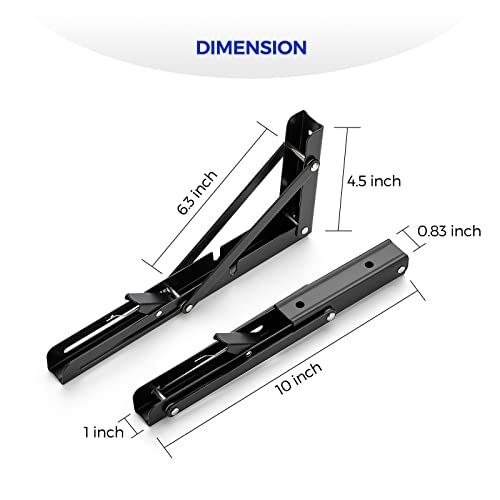 Ravinte Matte Black Folding Shelf Brackets, 10 Inch, 2 Pack - size: 10 Inch
