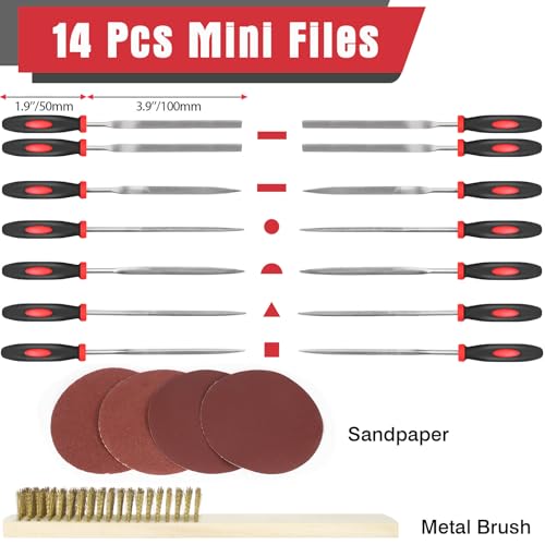 Keze 25 Pcs Metal File Set,Premium T12 Carbon Steel Flat/Half-Round/Round/Triangle Large Files,14 Pcs Needle Files with Case,4 Pcs Sandpaper,Brush,and A Pair of Gloves,for Woodworking