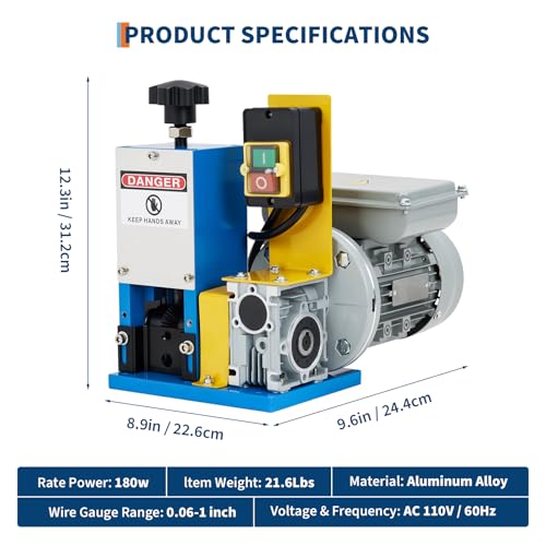 180W Electric Wire Stripper Machine 0.06‑1'', Alloy Steel Blade