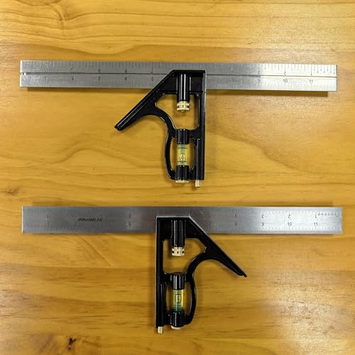 12" Combination Square, Pro Stainless Steel Ruler with 1/64" Precision Laser Etched Scale, Multi-Functional Carpenter Square with Scriber & Level