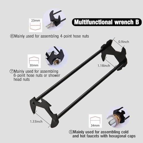 2pcs Basin Wrench Multifunctional Sink Wrench 7 Sizes Faucet Tool Four-jaw Hex Spanner Universal Plumbers Tool for Tight Spaces Kitchen Bathroom Home