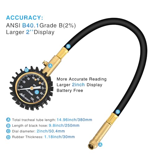 Nilight 100PSI Tire Pressure Gauge Glow Dial 14" Extended Hose - color: Night Glow Tire Gauge