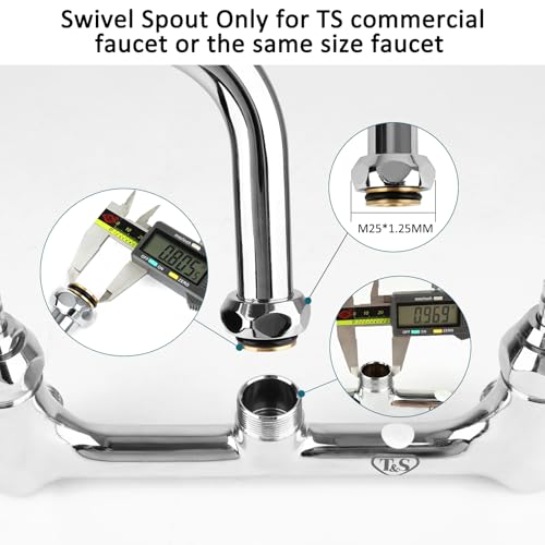 Brass Swivel Swing Nozzle Spout Replacement Kit for Most T and S Commercial Kitchen Sink Faucet, 12" Spout Reach with MAX 2.2 GPM Aerator