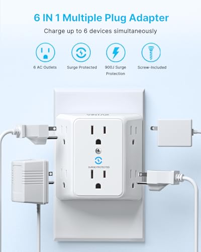 VINTAR 2 Prong to 3 Prong Outlet Adapter, 3 Sided 6 Outlet Extender, 3 Pack - style: A3: 3 Pack - 6AC