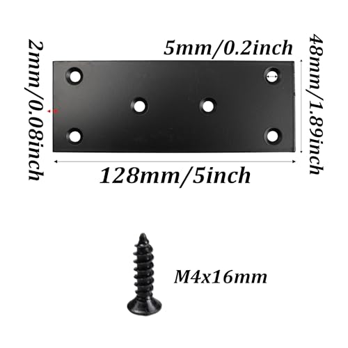 4PCS Black Stainless Steel Flat Mending Plates, 5" x 1.89" Straight Bracket Brace, Heavy Duty Metal Fixing Joining Plate for Furniture, Wood, Shelves, Fence - size: 5" x 1.89"