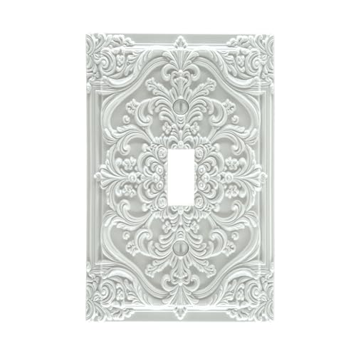 Decorative Light Switch Plate Covers White Flower Elegant 3D Floral Embossed 1 Gang Light Switch Cover Plate Single Toggle Wall Plate Outlet Covers Faceplate for Bedroom Home Decor - color: White, size: 1-Gang Toggle/ 5 x 3 IN
