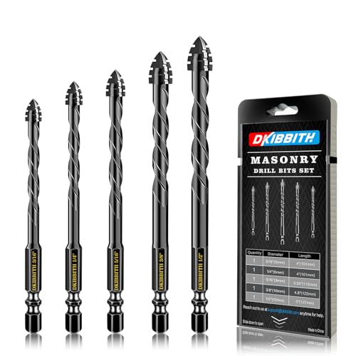 DKIBBITH 4-Flute Serrated Masonry Drill Bit Set 5-Piece Black- 3/16",1/4",5/16",3/8" to 1/2" for Concrete, Tile, Brick, Glass, Ceramic. - size: 5 Pack Serrated (3/16"-1/2")