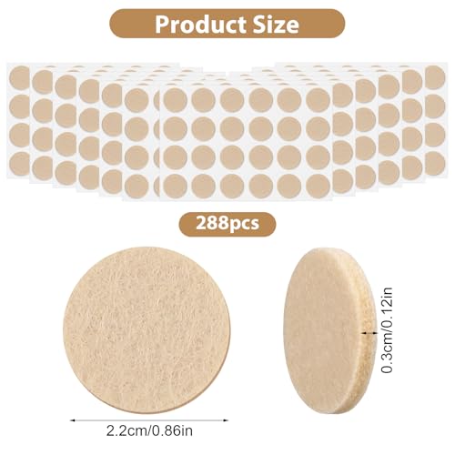cobee 288 Pcs Felt Cabinet Door Bumpers, 0.86 Inch Small Felt Furniture Pads