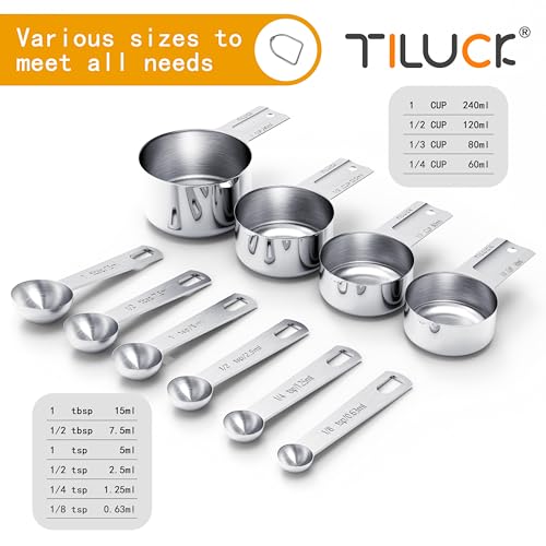 TILUCK Stainless Steel Measuring Cups & Spoons Set, Cups and Spoons
