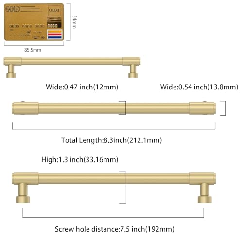 Amerdeco 10 Pack Brushed Gold Cabinet Pulls 7.5 Inch(192mm) Hole Center Drawer Pulls Cabinet Hardware Kitchen Cabinet Handles for Bathroom ZH0075 - color: Brushed Gold, size: 7.5"/192MM Hole Center