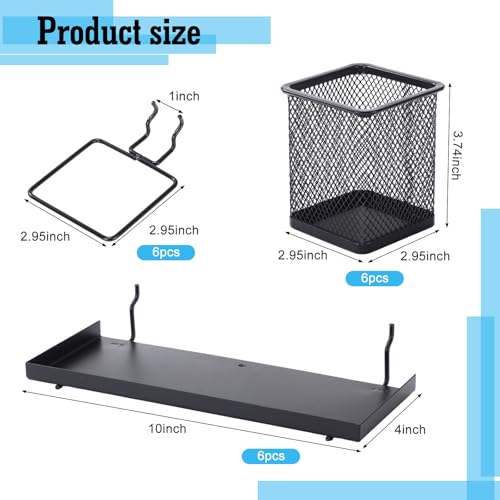 12 Pack Pegboard Organizer Accessories - 6 Pegboard Pencil Cups Holder Peg Board - 6 Shelves Metal Shelf Brackets - Tools Storage Arrange System Kit for Office Garage Room