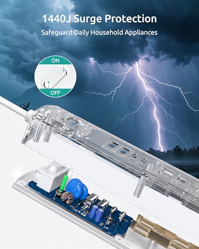 Flat Plug Surge Protector Power Strip, Outlet Cover Extension Cord, 10ft - size: 5AC(10FT-3Prong)