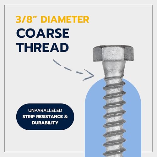 3/8 x 2 (50 Pack) Lag Screw Kit, 50 Screws and 50 washers, Hot Dip Galvanized, Meets ASME B18.2.1 Industrial/Commercial Grade by Makers Bolt - size: 3/8 x 2