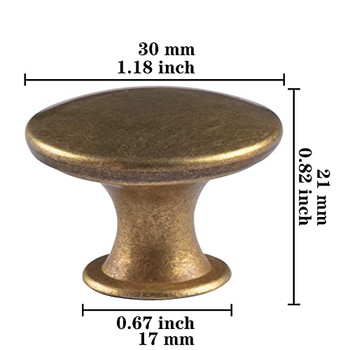 8 Pack Delicate Design Round Antique Brass Kitchen Cabinet Knobs Cupboard Door Knobs 1.18-INCH Yellow Bronze Drawer Handle Pulls Dresser Knobs with 8 Pcs Screws for Bathroom Drawer Door Hardware - color: Brass