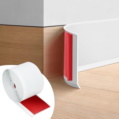 16.4Ft x 4 in Vinyl Baseboard Molding Trim, Flexible Peel and Stick Wall Base with Self-Adhesive Backing, Waterproof Cove Base, Wall Protection & Floor Gap Covering, White - size: 16.4FT X 3.94 IN
