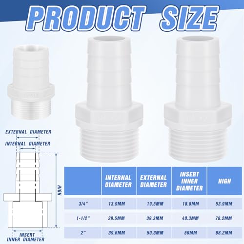 2 Pcs Pool PVC Tube Fitting Barbed Hose Fittings Adapter - color: White, size: 2 Inch