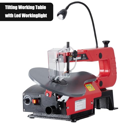 Variable Speed Scroll Saw 16-Inch with Led Workinglight, Extra-Large Adjustable Tilting Work Table for Woodworking - style: with led
