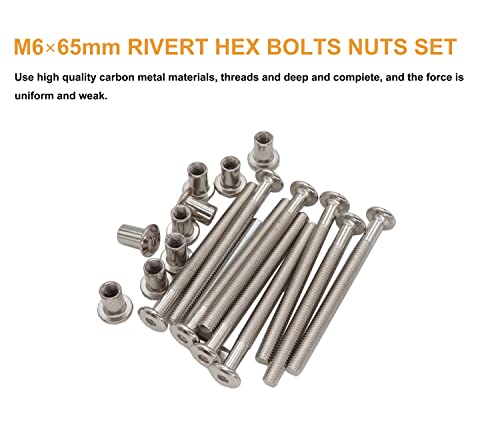 10-Pack M6x65mm Furniture Connecting Bolts Inserted Connector Nuts Nickel Plated 10pcs M6 x 10mm Flanged Button Socket Cap Screws, 304 Stainless Steel - size: M6x65mm 10-Pack