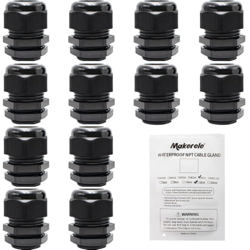 MAKERELE 12Pcs 1” NPT Cable Glands, Wire Gland Connector IP68 Waterproof - color: Black, size: 1" 12pcs BAG