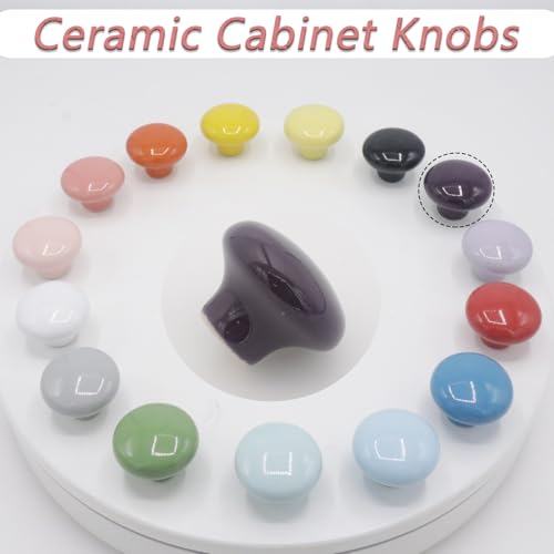 10-Pack Ceramic Cabinet Knobs Dark Purple 32mm Round Drawer Pull - color: Dark Purple