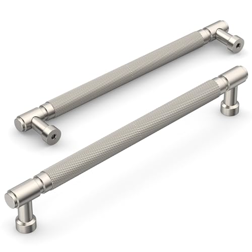 Amerdeco 10 Pack Brushed Satin Nickel knurled Cabinet Pulls 10" | Drawer Pulls Cabinet Hardware Kitchen Cabinet Handles for Bathroom ZH0072 - color: Brushed Satin Nickel, size: 10" hole center