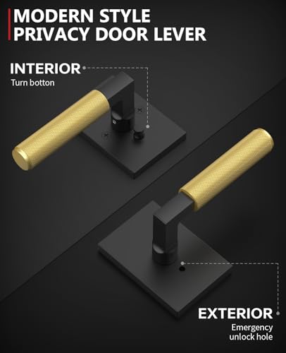 Asidrama 6 Pack Black and Gold Privacy Interior Door Handles - color: Black and Gold