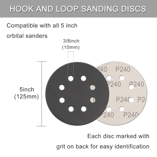 100Pcs 5 Inch Sanding Discs Hook & Loop 8-Hole Wet Dry Sandpaper 240 Grit - style: 100Pcs 240 Grit