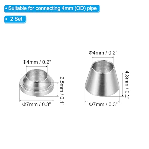 PATIKIL 4mm Tube OD 316 Stainless Steel Compression Tube Fitting Sleeve, 2 Pack Double Ferrule Ring Tubing Fitting Assortment Kit, Silver - size: 4mm