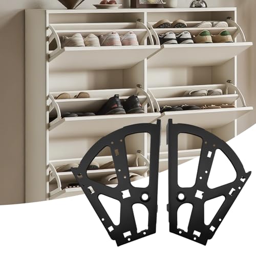 Coshar 4Pcs 2 Layers Shoes Drawer Hinges Fan Shape Shoe Cabinet Rack,Black | 2 Layers,Stainless Steel Shoe Cabinet Rack Flip Frame, Replacement Fittings, Furniture Parts Hardware - color: Black, size: 2 Layers