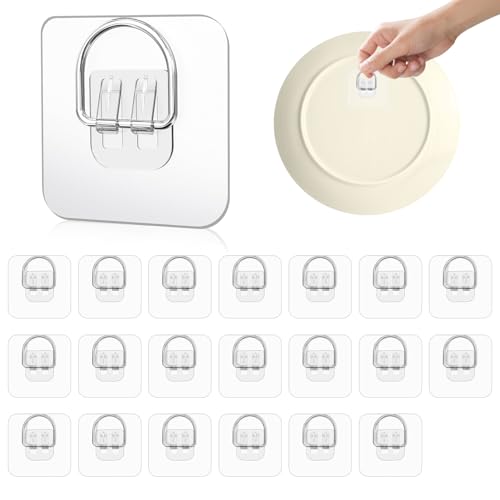 Bilillo 20 Pack Plate Hangers for The Wall, Invisible Adhesive Plate Hangers for Display, Premium Adhesive Picture Hangers for Plates, Photo Frames, Paintings & Wall Decor, 2.2 x 2.2 Inch - style: 20 Pack D-Shaped