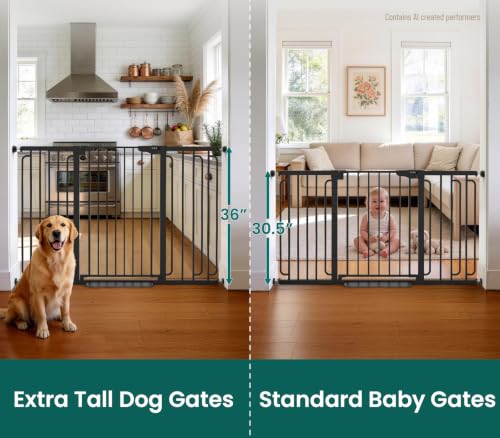 Cumbor 36" Extra Tall Baby Gate, 30.4-56.8" Extra Wide Dog Gate Black - color: Black, size: 30.4"-56.8" W x 36" H