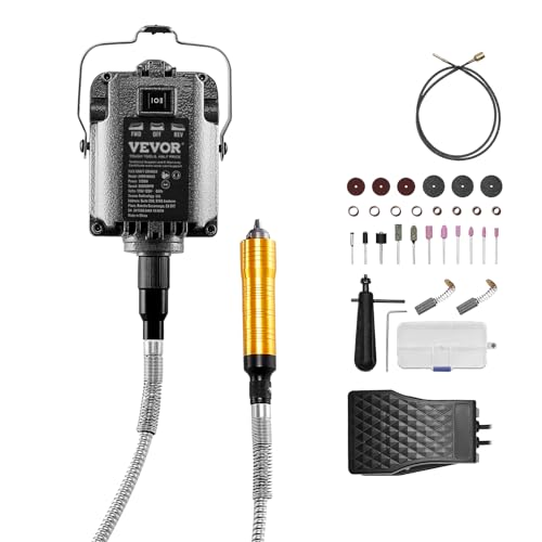 VEVOR Flex Shaft Grinder, 1000W 30,000RPM Electric Flex Shaft Rotary Tool Carver, Multi-functional Hanging Grinding Machine with 31PCS Accessories & Foot Pedal for Carving Buffing Drilling Polishing