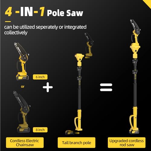 Cordless Pole Saw for Tree Trimming, 6" & 8" Chainsaw with Extension Pole - size: 6+8inch