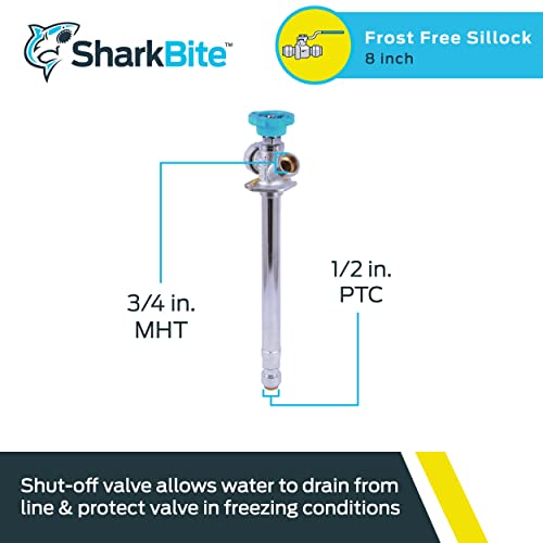 SharkBite 8 Brass Push Frostfree Sillcock, Chrome/Blue - size: 8 in.