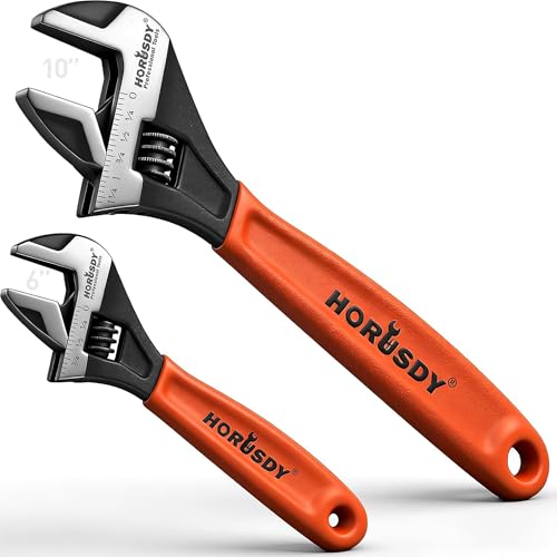 HORUSDY Adjustable Wrench Set | 2-Piece | 6-Inch and 10-Inch Wrenches | Metric & SAE Scales | Cushion Grip Wrench | Cr-V Steel - style: 2PC Wide Jaw Set (6" 10")