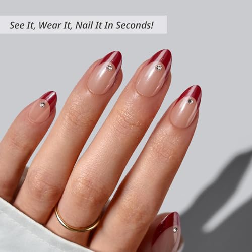 BTArtbox Press On Nails, Audrey's Ruby, Short Almond, Red Chrome, 32Ct - color: B-Audrey's Ruby