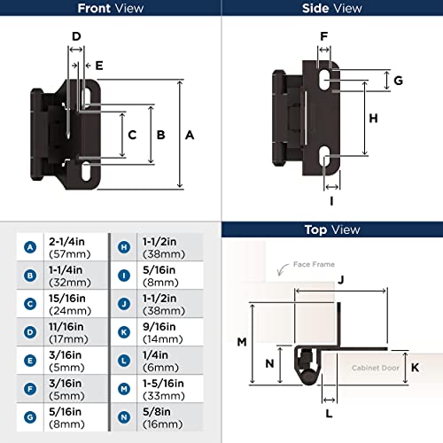 Amerock 1 Pair 1/4" Overlay Oil-Rubbed Bronze Partial Wrap Cabinet Hinge - color: Oil Rubbed Bronze, size: 1/4 Inch (6 mm) Overlay