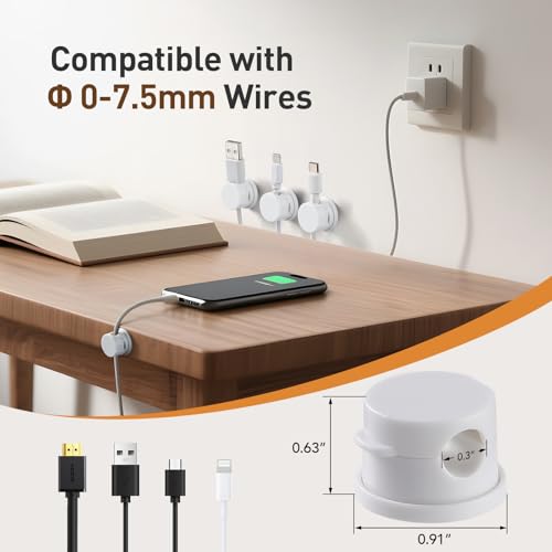 AGPTEK 8 Pack Magnetic Cable Clips, 360° Rotatable Cord Holder, White - color: White