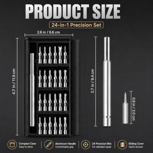 24 in 1 Precision Screwdriver Set, Small Multifunction Magnetic Repair Tool Kit with 24 Bits for Phone Electronics Laptop Watch Camera Glasses Console DIY Men Gift, Black - color: 24 in 1 Black